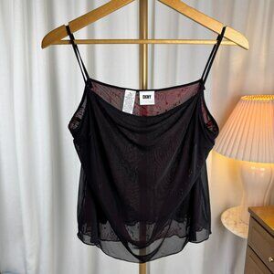 Vintage DKNY 100% Silk Beaded Mesh Overlay Camisole sz 14